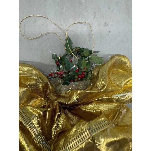 Handmade Golden Angel Christmas Tree Ornement With Glitter Accents & Holly READ - Picture 7 of 8
